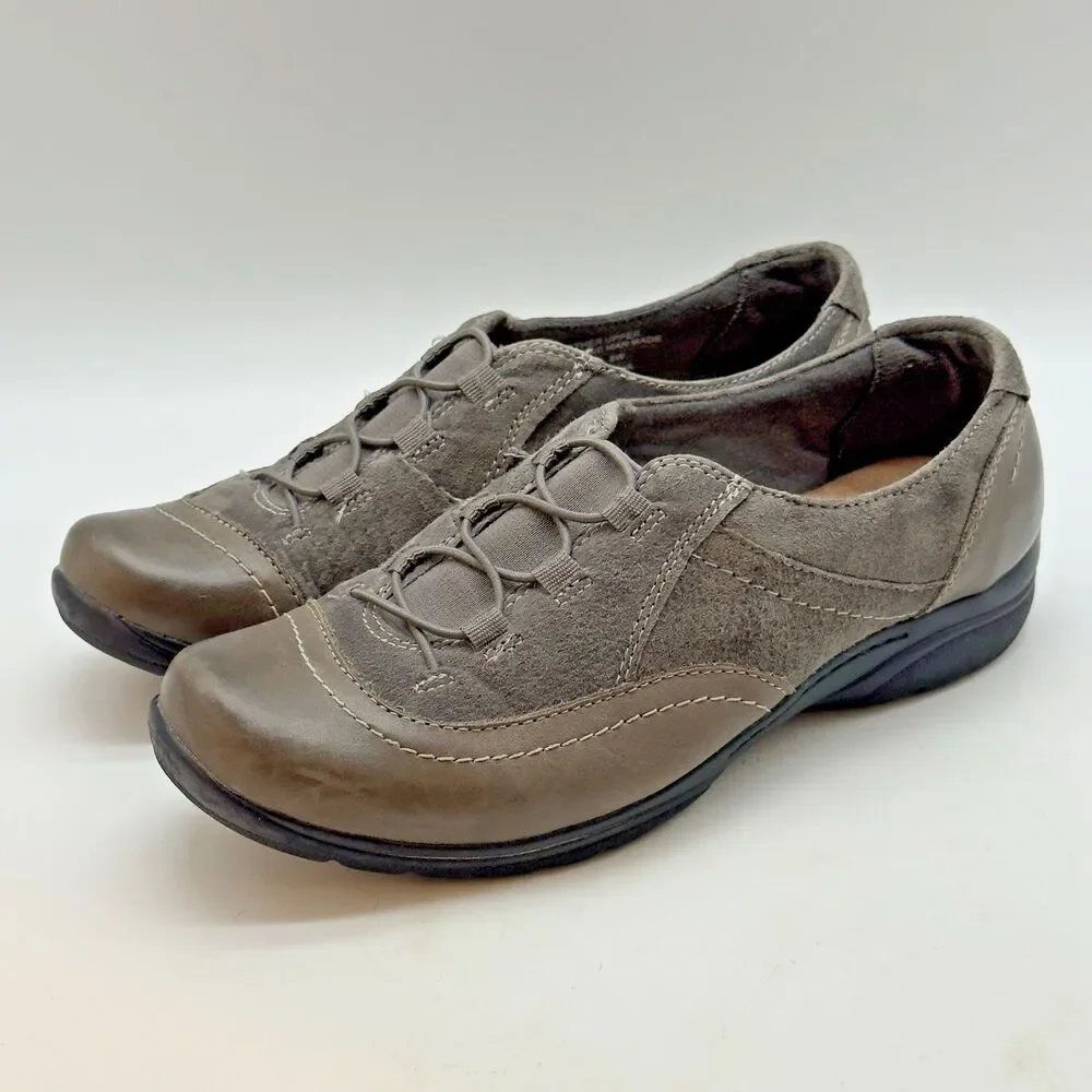 Earth Origins Dover Gray Leather & Suede Shoes Women's 8W Bungee Lace Slip on